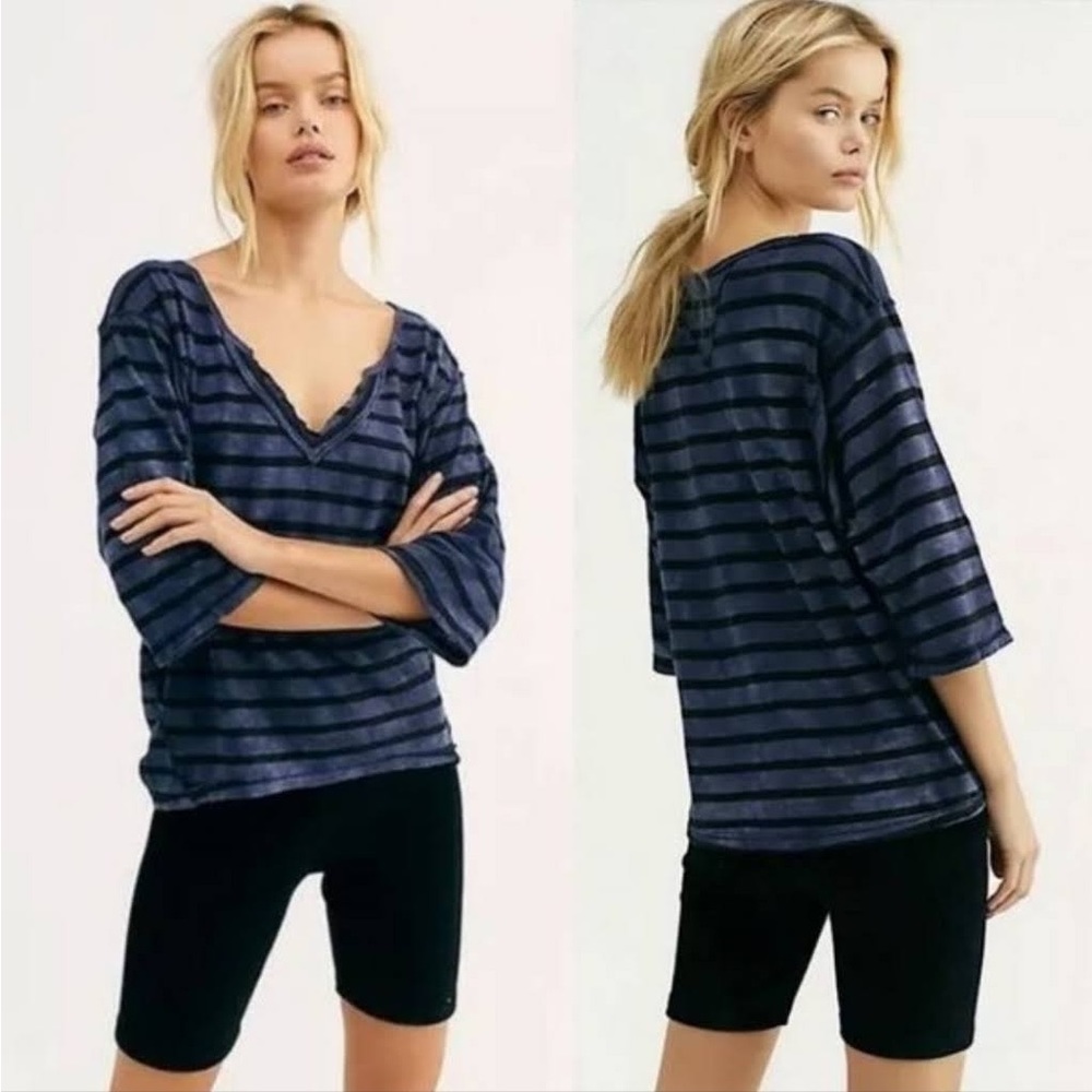 Free people head in the clouds short sleeve navy tee shirt